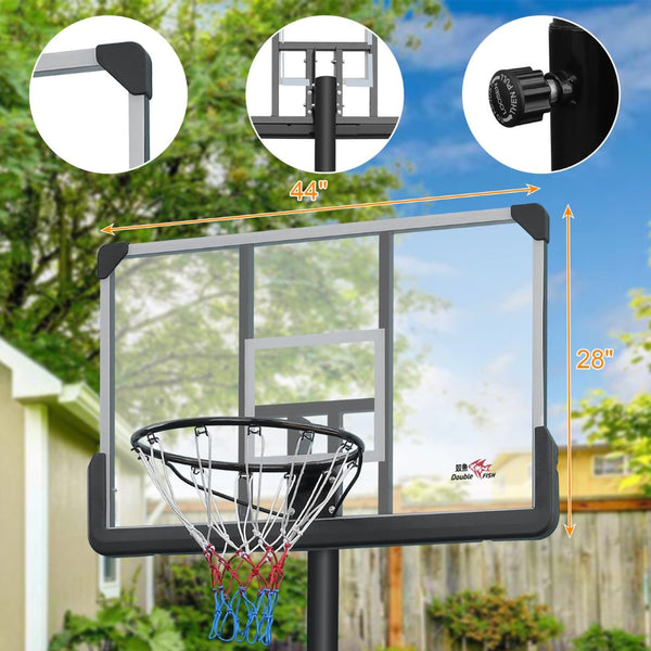 English Elm Double Fish Portable Basketball Hoop Adjustable 6.5 to 10 Ft Steel Rim Rust Proof W3087P251058