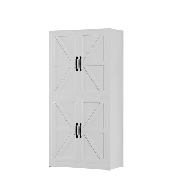 English Elm White Powder-coated Steel Pantry Cabinet with Adjustable Shelves for Kitchen or Bath T2398P413027