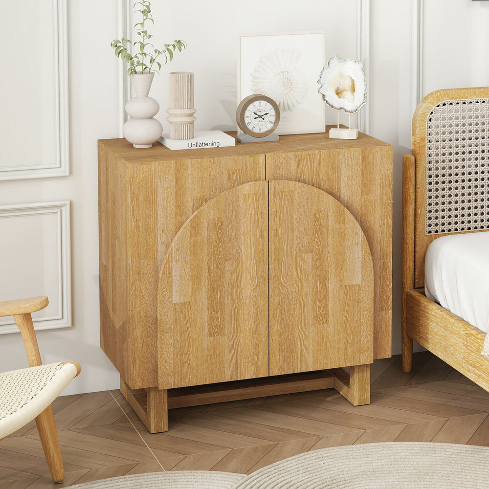 English Elm 2 door cabinet Natural Finish Particle Board+MDF with Adjustable Shelf, Wall-Mount Safety, Scratch-Proof Pads (37.2x18.5x8.5) W688P276736