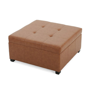 English Elm Faux Leather Waffle Tufted Storage Ottoman with Birch Legs for Living Room N757P359740T