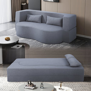 English Elm 2-in-1 Convertible Sofa Bed - Full Size Folding Loveseat with Plush Teddy Fabric, No Assembly Needed Grey W3163P322890