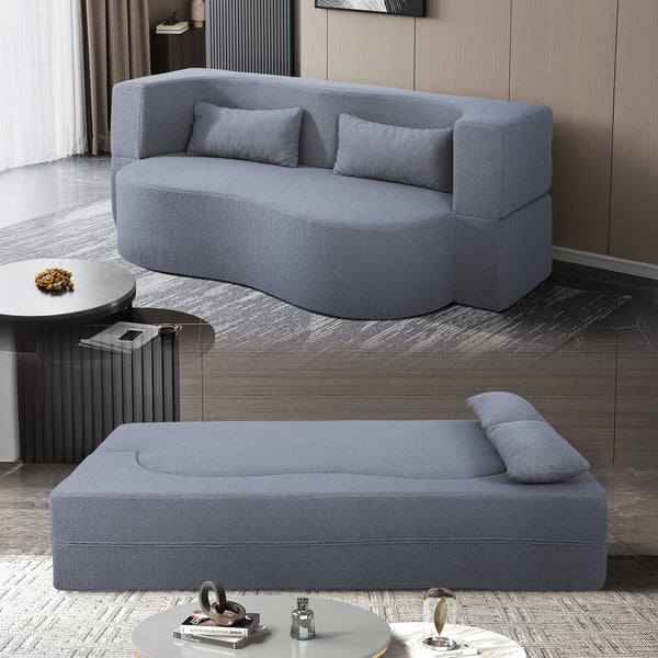 English Elm 2-in-1 Convertible Sofa Bed - Full Size Folding Loveseat with Plush Teddy Fabric, No Assembly Needed Grey W3163P322890