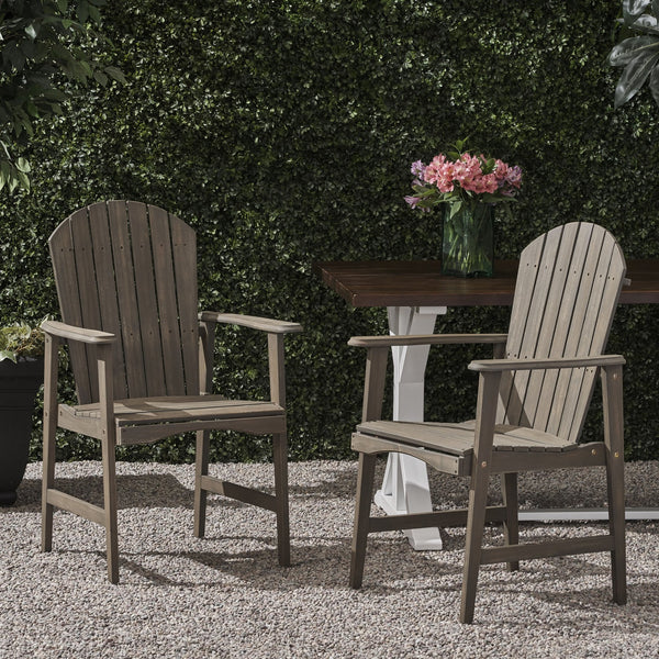 English Elm Christopher Knight Home® - Outdoor Acacia Wood Adirondack Dining Chairs Set of 2 — Weather-Resistant Patio Armchairs with Rustic Charm and Comfort Grey 64844.00GRY
