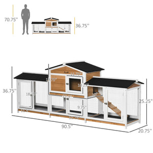 English Elm Pawhut Solid Fir Wood Rabbit Hutch with Side Runs Ramp and Leak Proof Trays W2225P173744