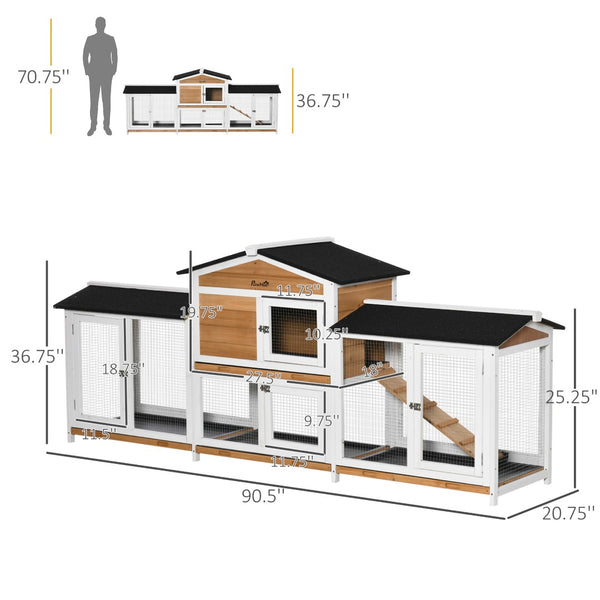 English Elm Pawhut Solid Fir Wood Rabbit Hutch with Side Runs Ramp and Leak Proof Trays W2225P173744