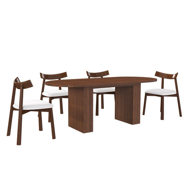 English Elm 62.9" Oval Walnut Veneer Dining Table Seats Six Modern Farmhouse Waterproof Surface W2700S00125