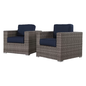 English Elm Wicker Club Chair with Sunbrella Cushions in Mixed Gray Wicker, Aluminum Frame, Weatherproof Comfort B120S00005
