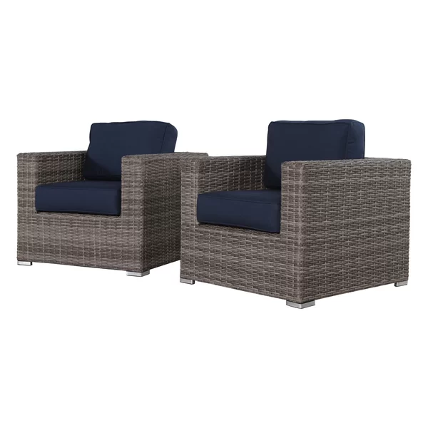 English Elm Wicker Club Chair with Sunbrella Cushions in Mixed Gray Wicker, Aluminum Frame, Weatherproof Comfort B120S00005
