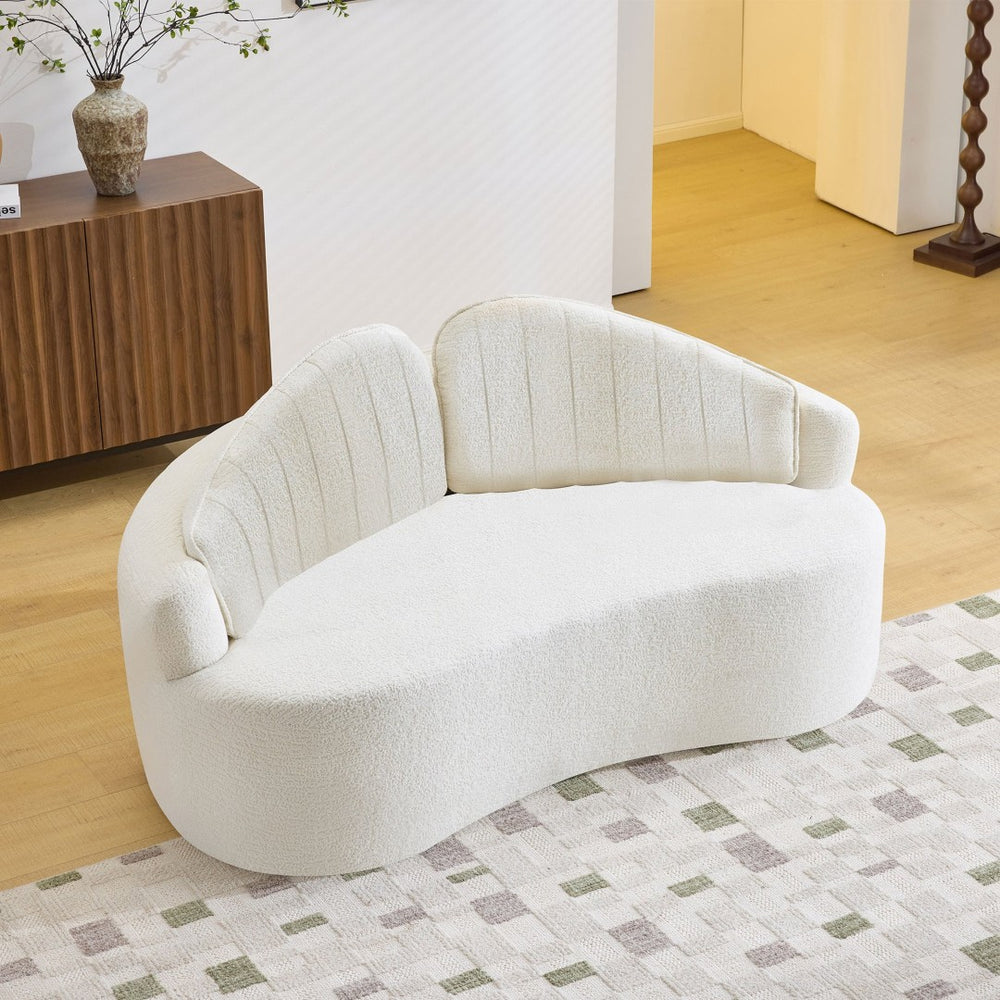 English Elm Curved Two Seat Chenille Sofa Sculptural Wave Design for Studio and Small Living Rooms White W3612P422587