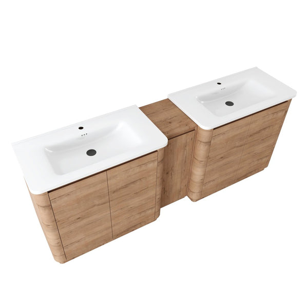 English Elm 84'' Freestanding Double Sink Bathroom Vanity Oak Finish Soft Close Storage Cabinet W999S00516