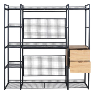 English Elm Open-Style Wardrobe Storage System with Heavy-Duty Metal Frame, Rails, Shelves & Drawers - Sleek Durable Design for Organized Living Black SF000087AAB