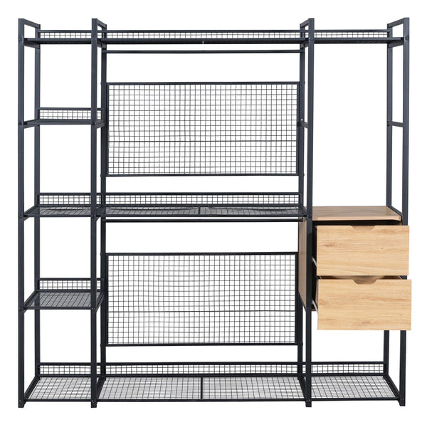 English Elm Open-Style Wardrobe Storage System with Heavy-Duty Metal Frame, Rails, Shelves & Drawers - Sleek Durable Design for Organized Living Black SF000087AAB
