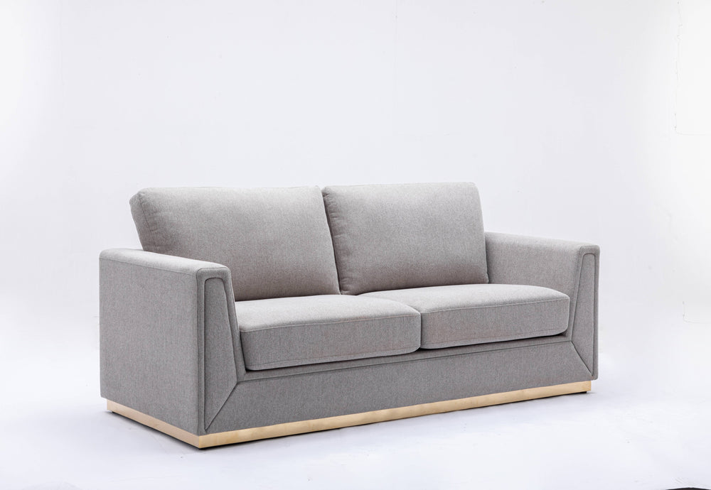 English Elm Valin Gray Linen Sofa with Pocket Coil Seats, Wooden Frame & Metal Base — Modern Compact Comfort B2726P245414