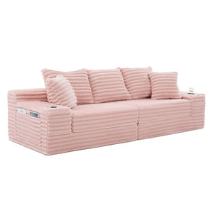 English Elm Oversized Corduroy Cloud Couch Convertible Sleeper Sofa with Memory Foam Seating Pink W395S00121
