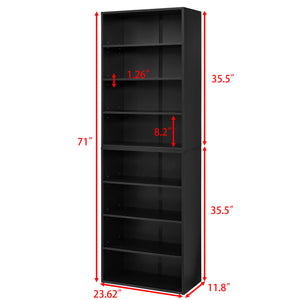 English Elm CD MDF 8-Tier Media Cabinet with Adjustable Shelves, 71" Tall Sturdy Storage for Home Office Display and Organization Black W2972P333113
