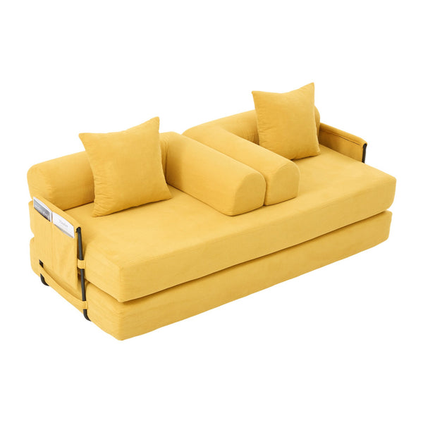 English Elm UNITED modular foldable sofa with metal frame, corduroy upholstery, side pocket & quick assembly convenience Mustard yellow W1568P375635