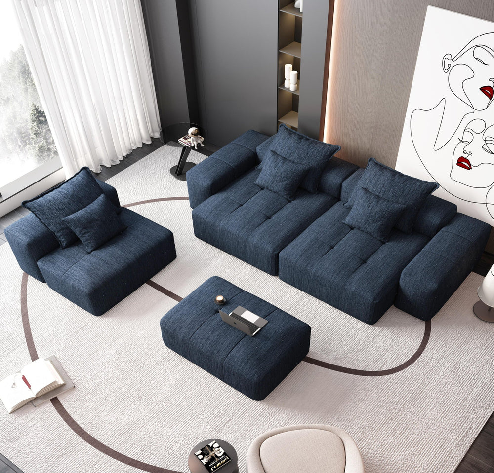 English Elm Modern Oversized Modular Sectional Sofa - Sparkling Chenille, Customizable 6-Piece Design, Blue W1885S00079