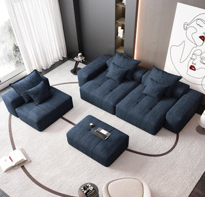 English Elm Modern Oversized Modular Sectional Sofa - Sparkling Chenille, Customizable 6-Piece Design, Blue W1885S00079