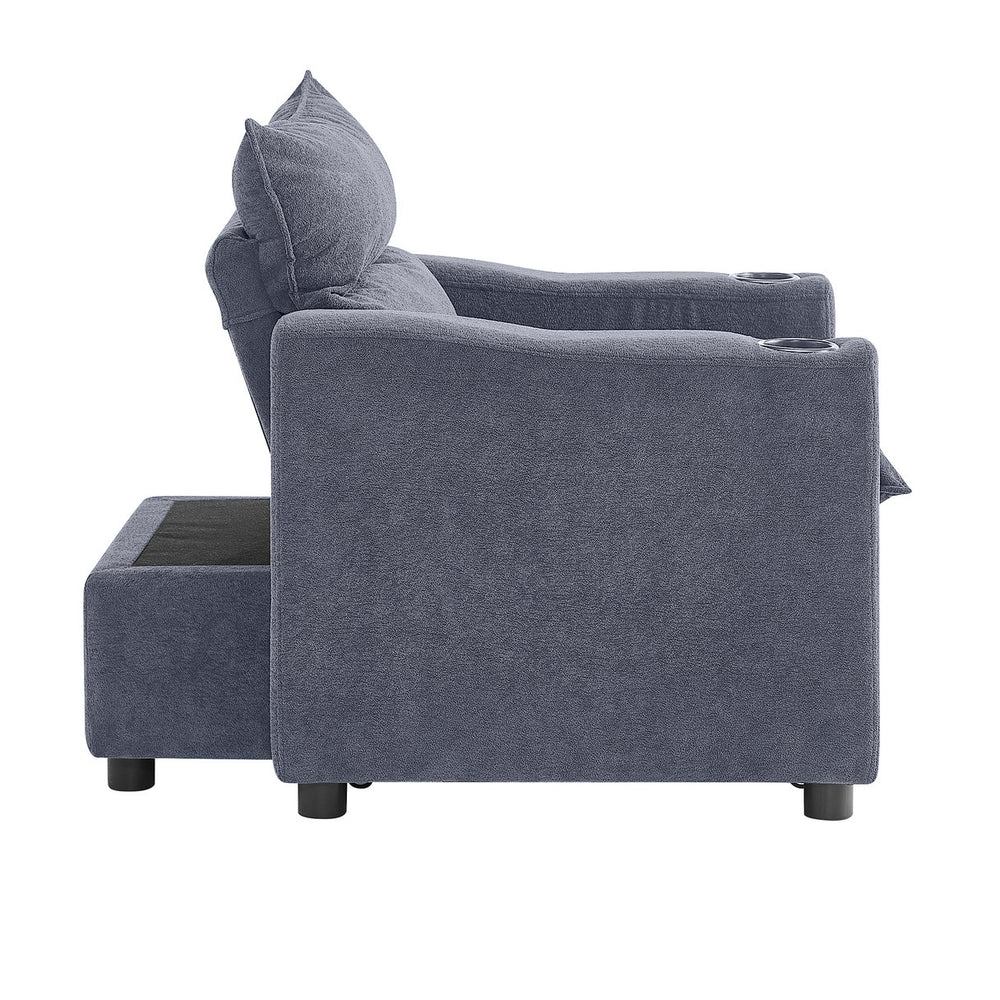 English Elm Convertible Velvet Sofa Bed 3-in-1 Loveseat Chaise 47" Sleeper with Adjustable Backrest & Cupholder W1117P265780