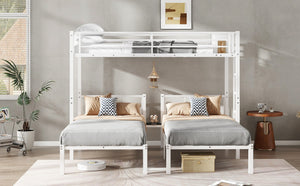 English Elm Twin Triple Bunk Bed Metal L-shaped Frame Sleeps Three Kids White Finish W1580S00567