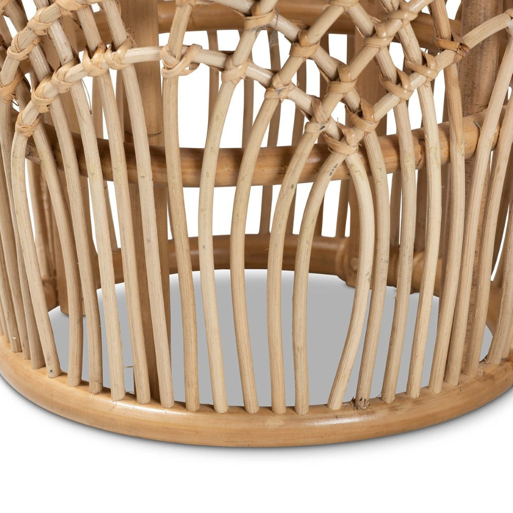English Elm Modern Rattan Drum End Table Woven Openwork Frame Bohemian Living Room Accent B2750P470036