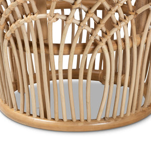 English Elm Modern Rattan Drum End Table Woven Openwork Frame Bohemian Living Room Accent B2750P470036