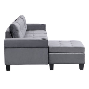 English Elm Sectional PU Sofa Set with L-Chaise, Built-In Cup Holders, Thick Foam Cushions, Modern 4-Seater Comfort Grey 69.29 L x 33.46 W x 13.78 H W2297S00011