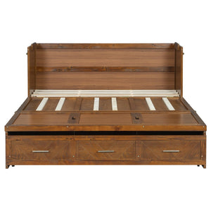 English Elm Queen Murphy Cabinet Bed Pine Wood Geometric Panels Usb Charging Guest Room Storage W504S00303