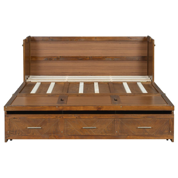 English Elm Queen Murphy Cabinet Bed Pine Wood Geometric Panels Usb Charging Guest Room Storage W504S00303