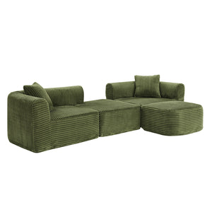 English Elm 114" Cloud Sectional Couch with L-Shape Chaise Modular Corduroy Sofa with Movable Ottoman, No Assembly Required, Plush Comfort for Living Spaces Green W1117P371655