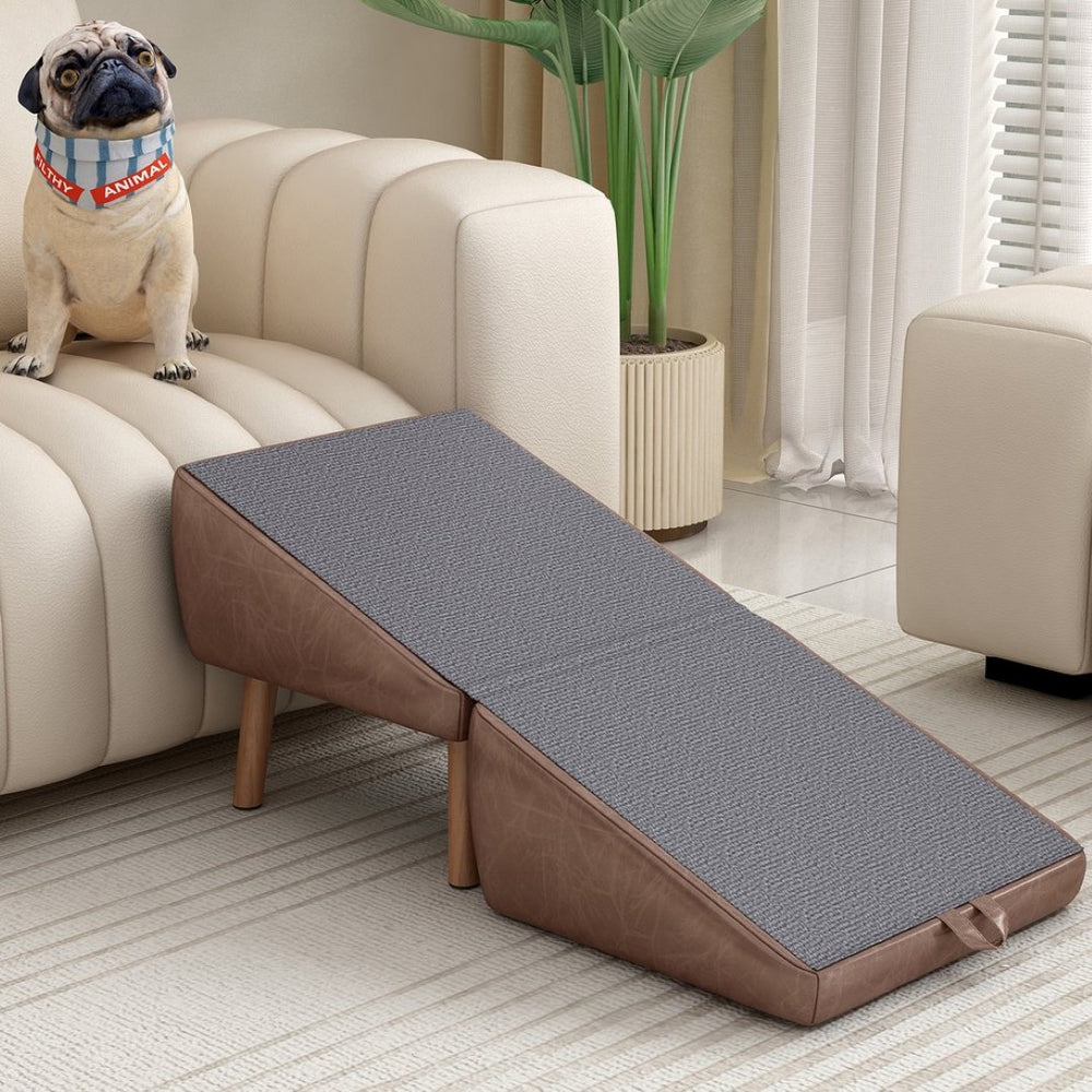 English Elm Dog Pet Stairs Solid Wood Foldable Ramp with Ottoman Style for Couch or Bed Brown W2641P440163
