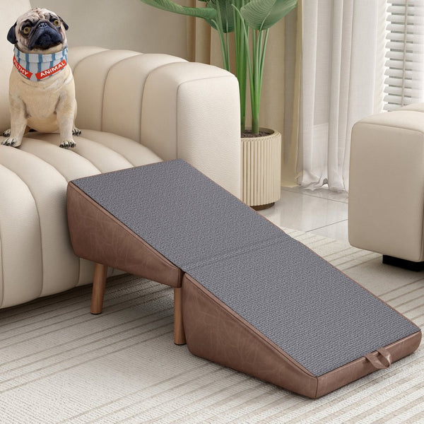 English Elm Dog Pet Stairs Solid Wood Foldable Ramp with Ottoman Style for Couch or Bed Brown W2641P440163