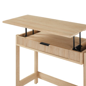 English Elm Walker Edison - Transitional Reeded Writing Desk with Drawer Front and Spacious Work Surface, Durable MDF Design Oak 42 L x 21 W x 10.19 H B185P200201