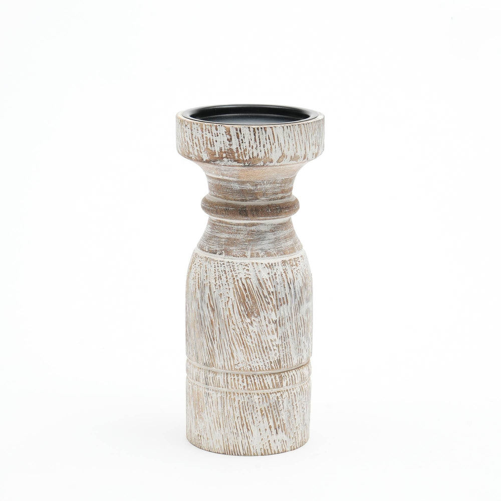 English Elm Decorative Wooden Centerpiece Candle Holder - Elegant White Stand For Timeless Charm & Ambiance B346P336844
