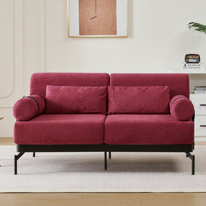 English Elm Modern Loveseat Sofa with Cylindrical Armrests, Built-In USB Ports, Chenille Cushions, Steel Frame Red N719P290584J