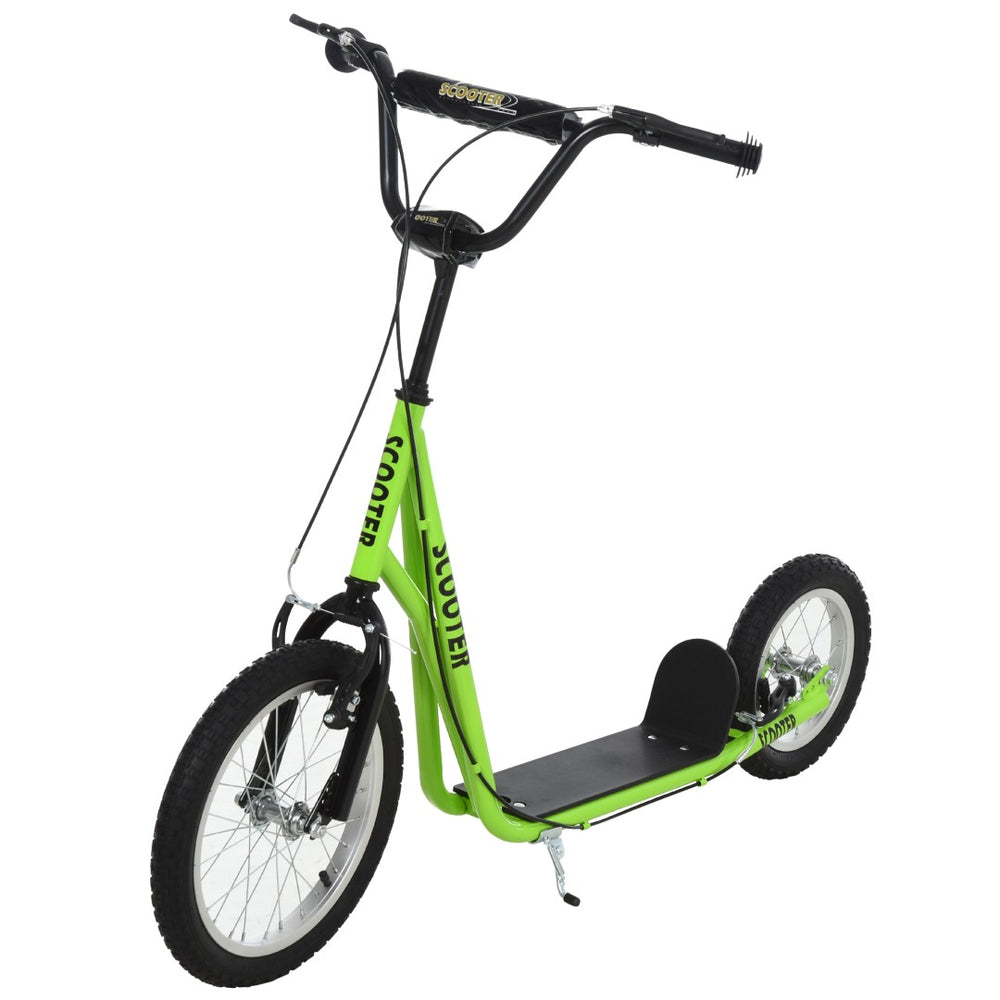 English Elm Aosom Youth Kick Scooter Steel Frame Adjustable Handlebar Inflatable Tires Dual Brake Green W2225P217069