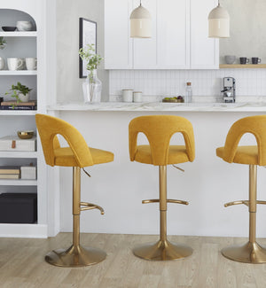 English Elm Adjustable Swivel Barstools Set of 2 White Fabric Padded Seats Chrome Base Yellow B202S01951
