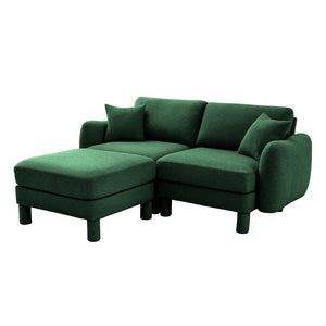 English Elm Boucle Loveseat Sectional Sofa With Removable Ottoman, Shell-Shaped Armrests, Green For Chic Spaces W3041S00307