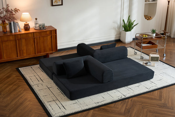 English Elm Convertible Sleeper Sofa Bed with Corduroy Upholstery, 4‑in‑1 Folding Couch Mattress, Space‑Saving Lounge Black W3434P346241