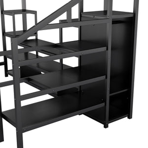 English Elm Full Size Metal Loft Bed With Integrated Tv Stand, Staircase & Wardrobe - Perfect For Kids & Teens! W2593S00012