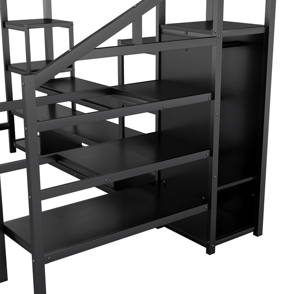 English Elm Full Size Metal Loft Bed With Integrated Tv Stand, Staircase & Wardrobe - Perfect For Kids & Teens! W2593S00012