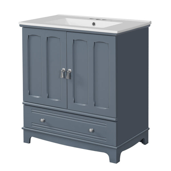 English Elm 30" Modern Bathroom Vanity with Ceramic Sink, Solid Wood Frame, Soft-Close Drawer & Adjustable Shelf Blue N710P293306C