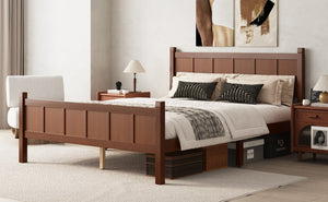 English Elm Queen Platform Bed Shaker Farmhouse Style with Vertical Slat Headboard and Wood Grain Finish Dark Walnut N733P422480P