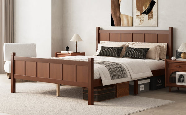 English Elm Queen Platform Bed Shaker Farmhouse Style with Vertical Slat Headboard and Wood Grain Finish Dark Walnut N733P422480P