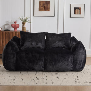 English Elm Giant Ultra Soft Fluffy Loveseat Bean Bag Sofa for Adults, Oversized Shredded Foam Couch with Pillows Black W3723P353894