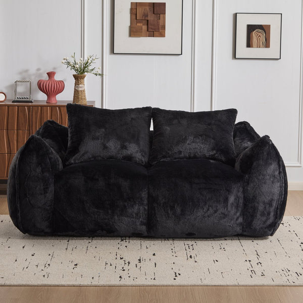 English Elm Giant Ultra Soft Fluffy Loveseat Bean Bag Sofa for Adults, Oversized Shredded Foam Couch with Pillows Black W3723P353894