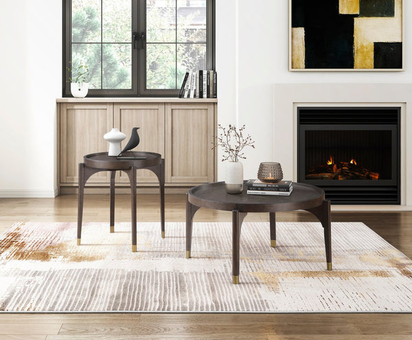 English Elm Dark Round End Table with Gold-Tipped Solid Wood Legs, 24" Dia x 24"H Luxury Living Accent Piece Dark Brown 29 L x 28 W x 8 H B011P351972