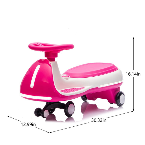 English Elm 12v Kids Ride on Wiggle Car with Dual Motors Led Wheels Bluetooth and Triangular Frame Rose Red W1578P390195