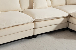 English Elm Modern Chenille Sectional Sofa with Ottoman Modular Layout for Spacious Living Rooms Antique White W2530S00017