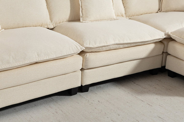 English Elm Modern Chenille Sectional Sofa with Ottoman Modular Layout for Spacious Living Rooms Antique White W2530S00017